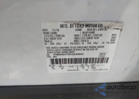 2019 Ford Explorer Platinum из США, поврежденный, VIN 1FM5K8HT5KGA58043